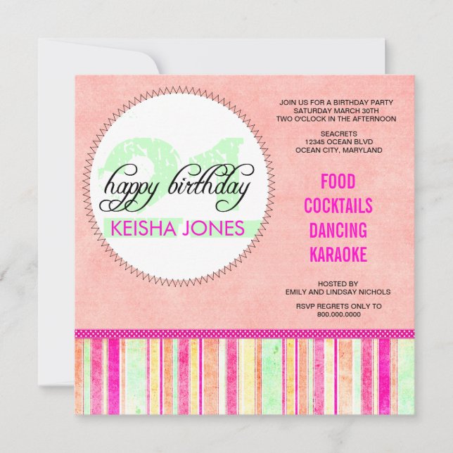 Invitations de fête du 21e anniversaire (Devant)