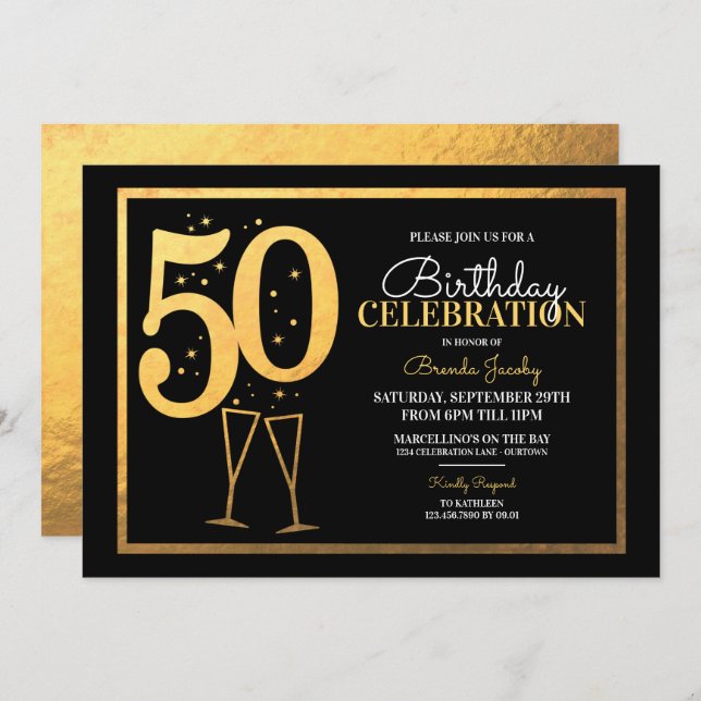 Invitations de fête du 50e anniversaire (Devant / Derrière)