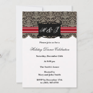 Invitations De Fête Monogramme Élégante Noire Et R