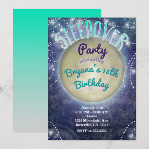 Invitations de fête pyjama lune dans le ciel noctu