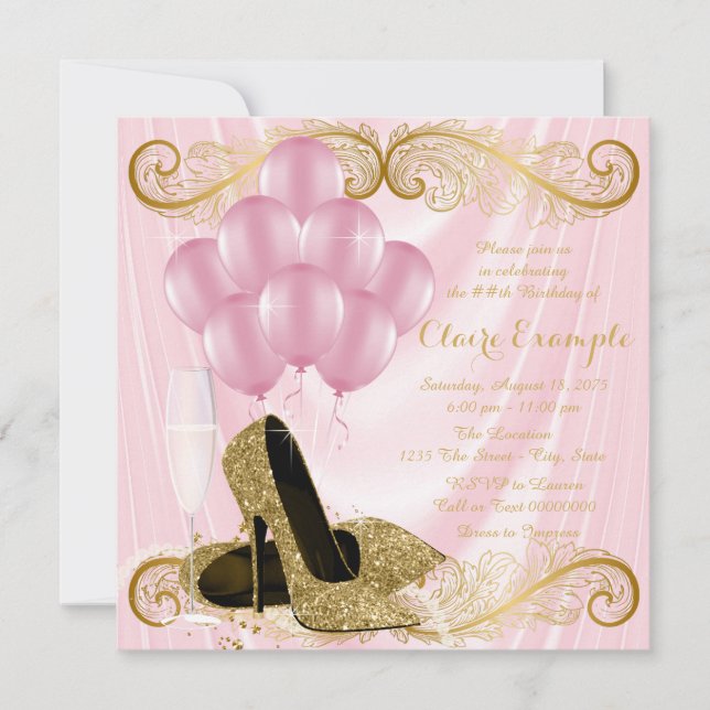 Invitations de Fêtes d'Anniversaire des femmes ros (Devant)