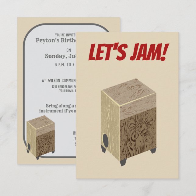 Invitations de fêtes de tambour Cajon personnalisé (Devant / Derrière)