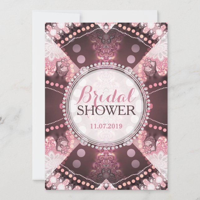 Invitations de Fêtes des mariées roses en Patchwor (Devant)