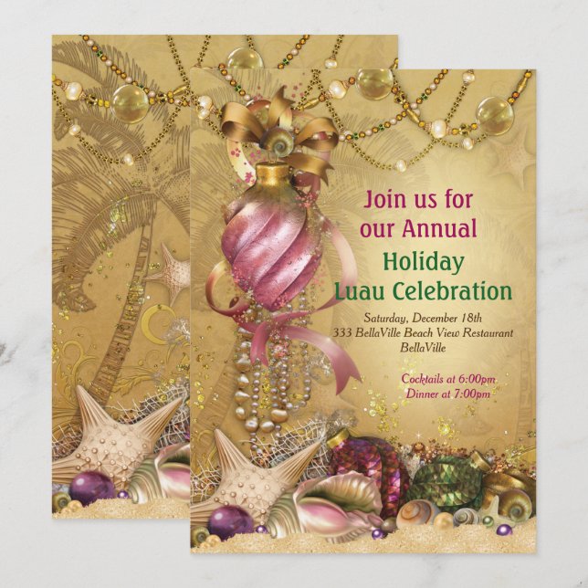 Invitations de Fêtes Luau Beach (Devant / Derrière)