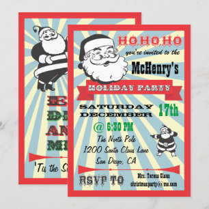 Invitations de Fêtes Retro Père Noël