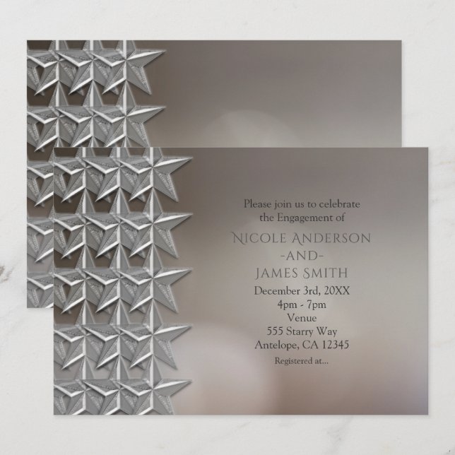Invitations de Fiançailles Silver Stars Bokeh Ligh (Devant / Derrière)