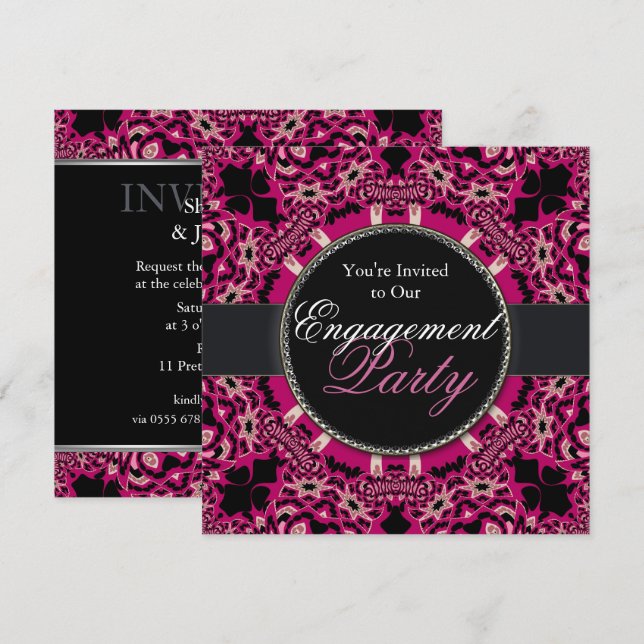 Invitations de Fiançailles tribaux roses chaudes (Devant / Derrière)