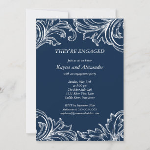 Invitations de Fiançailles Vintages Damas Navy Blu