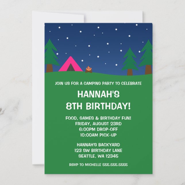Invitations de filles de fête d'anniversaire de (Devant)
