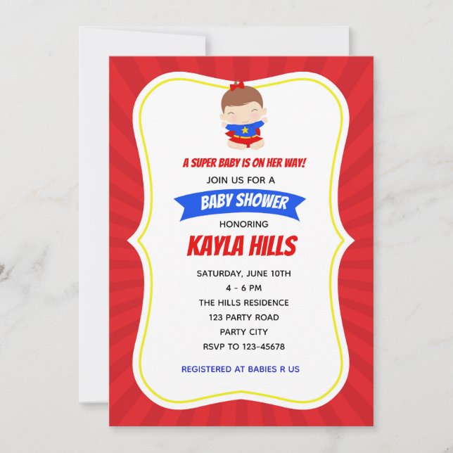 Invitations de filles Superhero Baby shower / Anni (Devant)