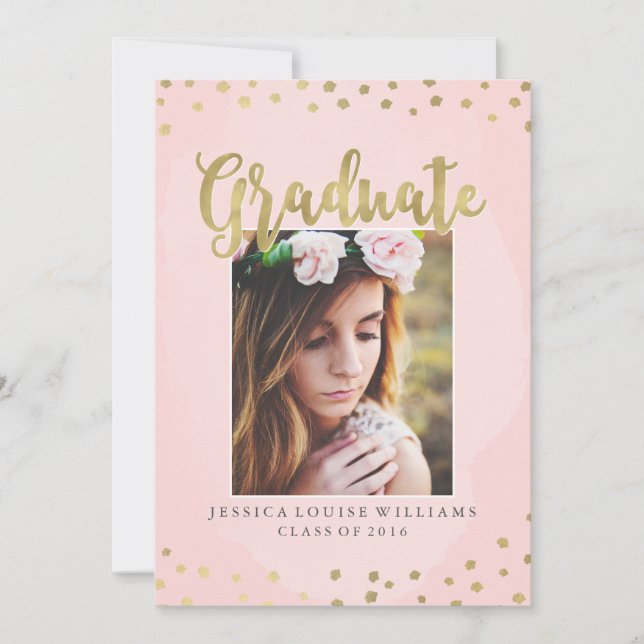 Invitations de finition de luxe rose et or (Devant)