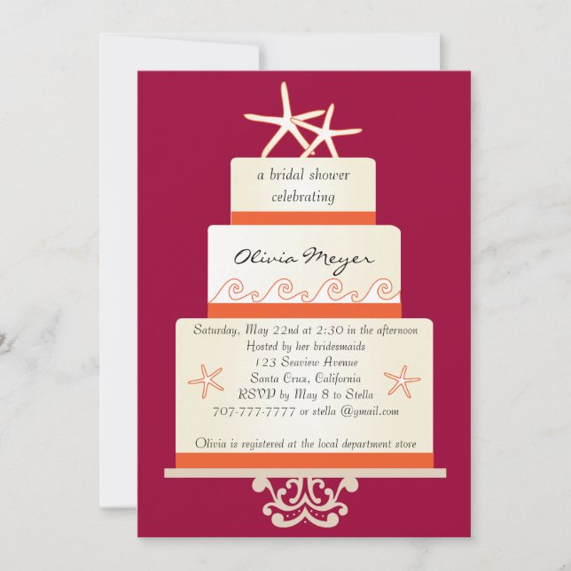 Invitations de gâteau de mariage d'étoiles de mer (Devant)