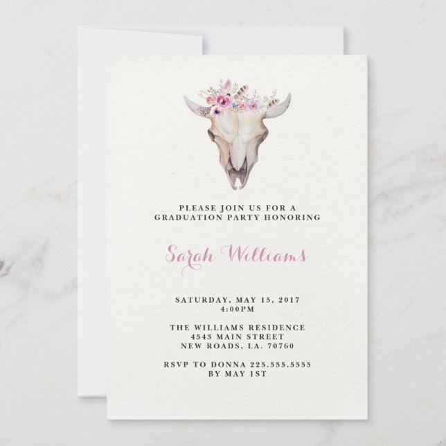 Invitations de graduation du crâne floral (Devant)