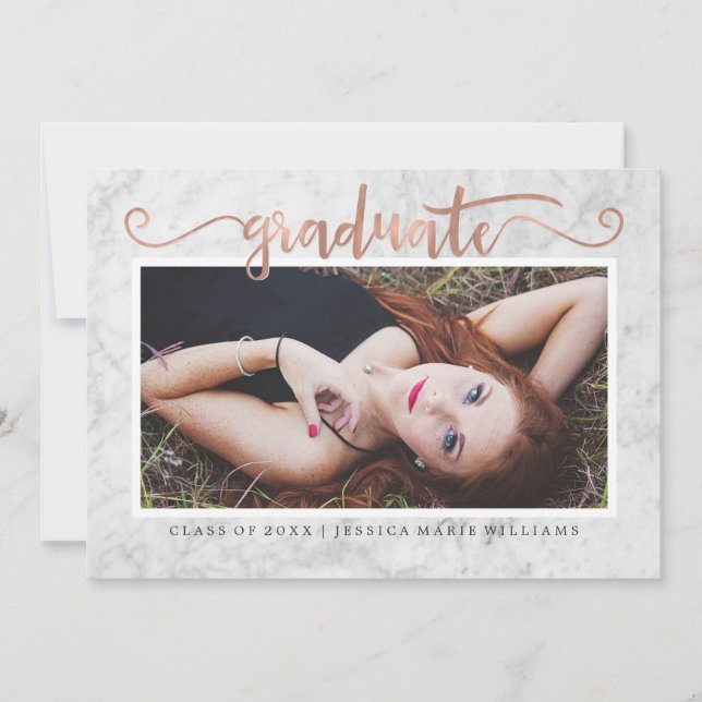 Invitations de graduation en marbre et or Rose (Devant)