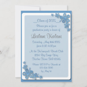 Invitations de graduation Hawaii bleu hibiscus