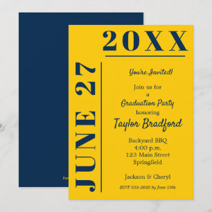 Invitations de Graduation Party bleu et jaune
