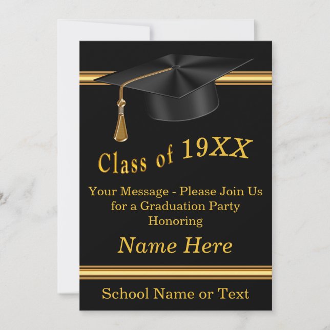 Invitations de graduation personnalisées Noir et O (Devant)