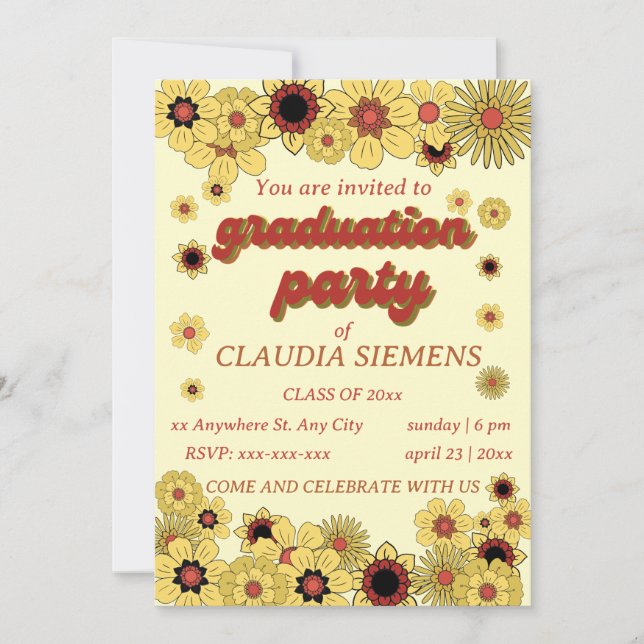 Invitations de graduation Super de fleurs rétrospe (Devant)