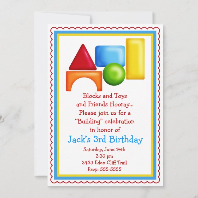 Invitations de jouets pour la construction de bloc (Devant)