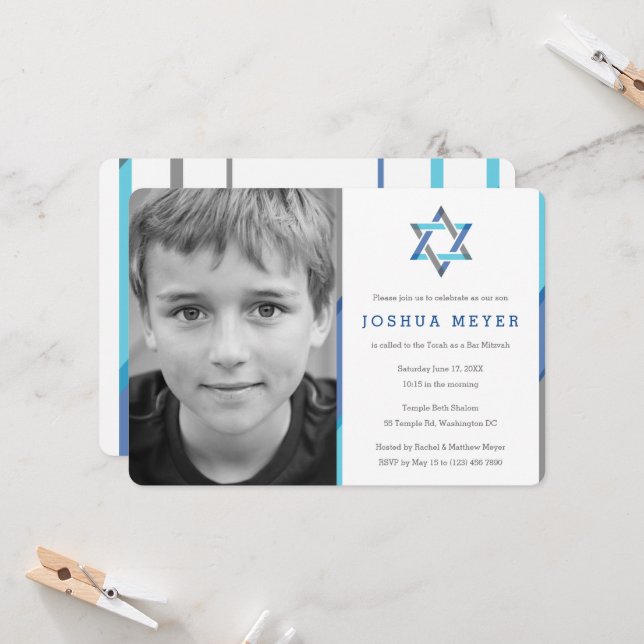 Invitations de la barre de photos moderne Mitzvah  (Devant/Arrière en situation)