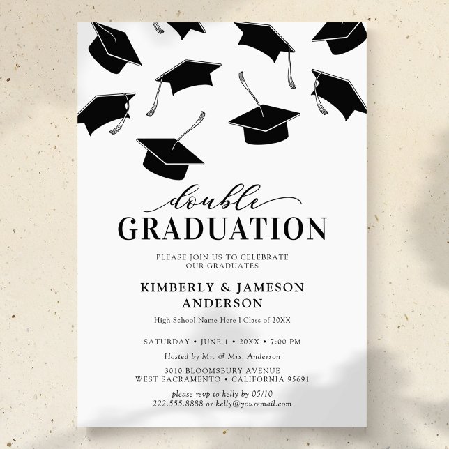 Invitations de la Double Graduation Simple (Créateur téléchargé)