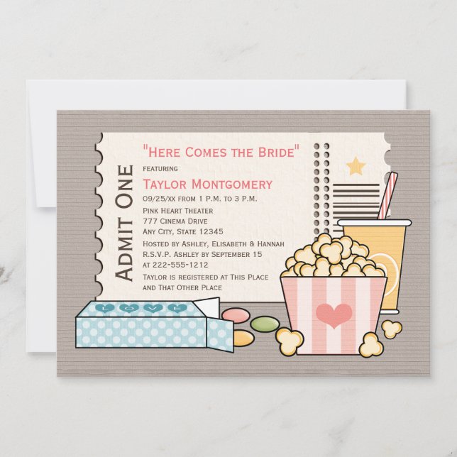 Invitations de la douche nuptiale à thème cinéma (Devant)
