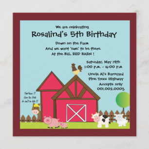 invitations de la fête d'anniversaire de Barnyard 