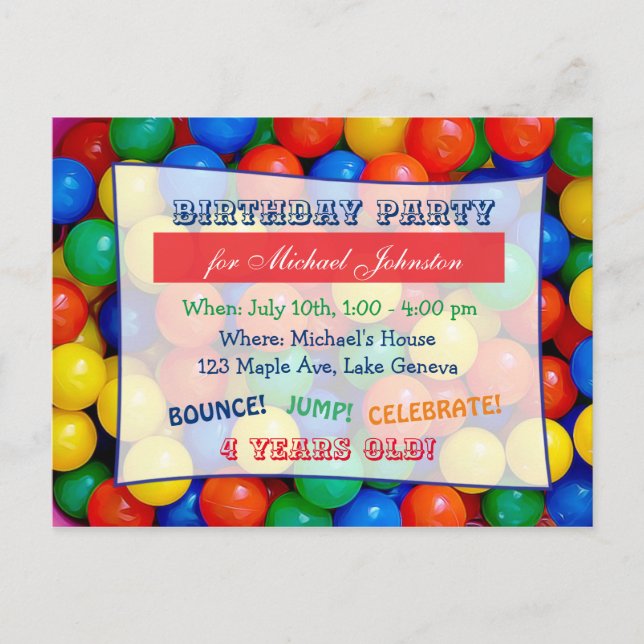 Invitations de la fête d'anniversaire de Bouncy Ba (Devant)