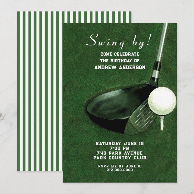Invitations de la fête d'anniversaire de golf (Devant / Derrière)