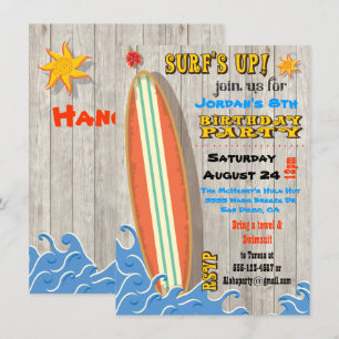 Invitations de la fête d'anniversaire du surf