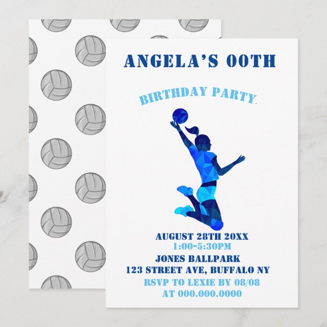 Invitations de la fête d'anniversaire du volley-ba (Devant / Derrière)