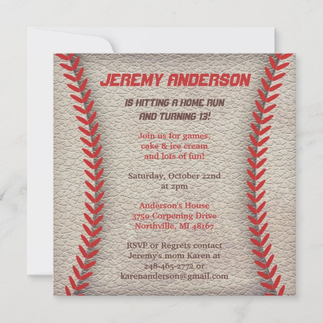 Invitations de la fête de baseball (Devant)