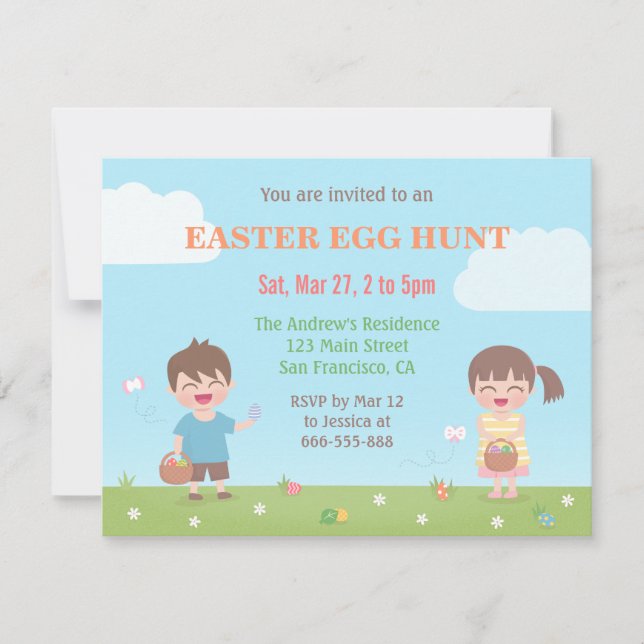 Invitations de la fête de chasse aux oeufs de Pâqu (Devant)