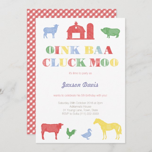 invitations de la fête de garçon, fête de zoo de m (Devant / Derrière)