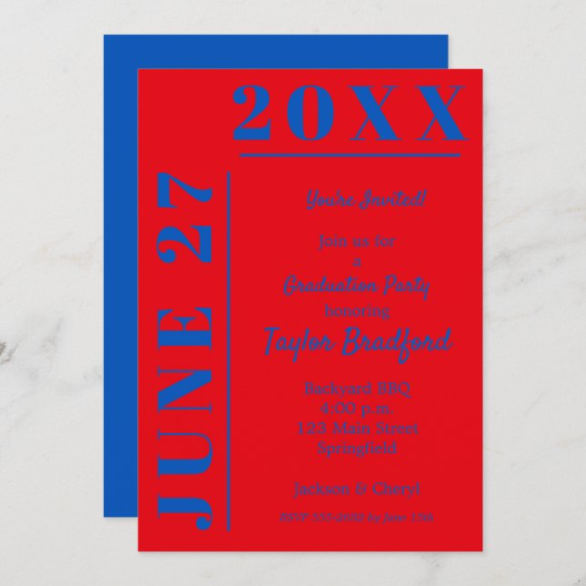 Invitations de la fête de graduation Blue and Crim (Devant / Derrière)