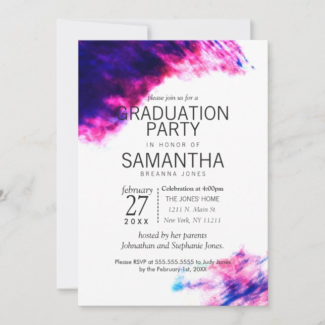 Invitations de la fête de graduation de l'aquarell (Devant)