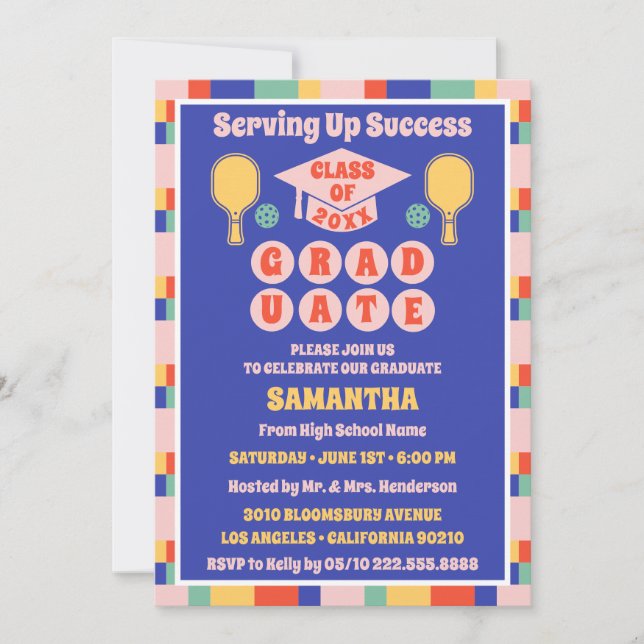 Invitations de la fête de graduation Retro Pickleb (Devant)