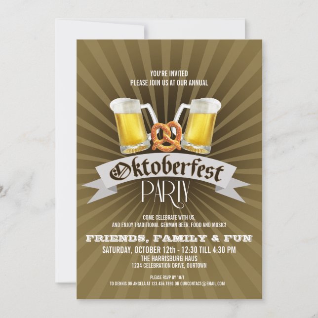 Invitations de la fête de la bière et des Pretzels (Devant)
