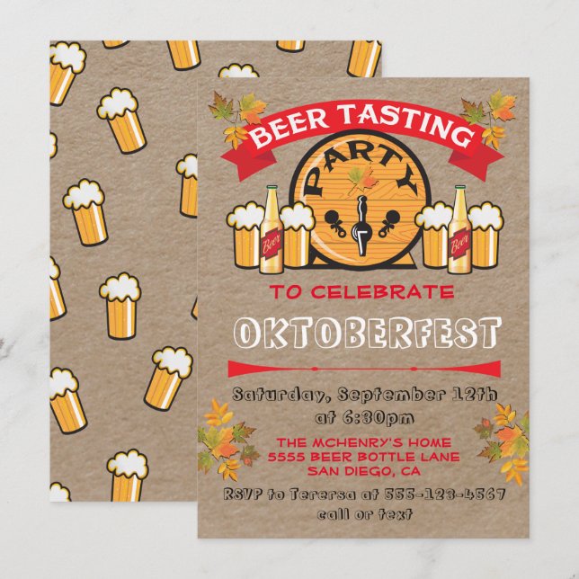 Invitations de la fête de la bière Oktoberfest (Devant / Derrière)
