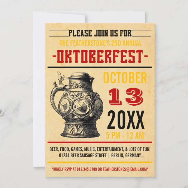 Invitations de la fête de la bière Oktoberfest (Devant)
