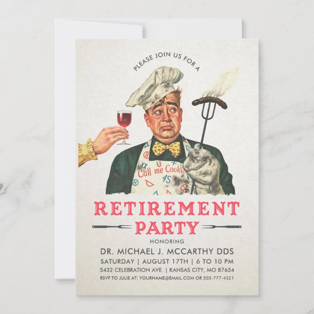 Invitations de la fête de la retraite amusante| Vi (Devant)
