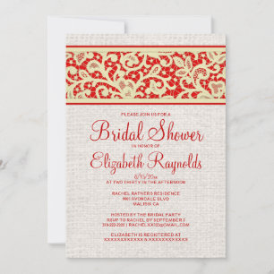 Invitations de la Fête de l'mariée Red Gold Rustic