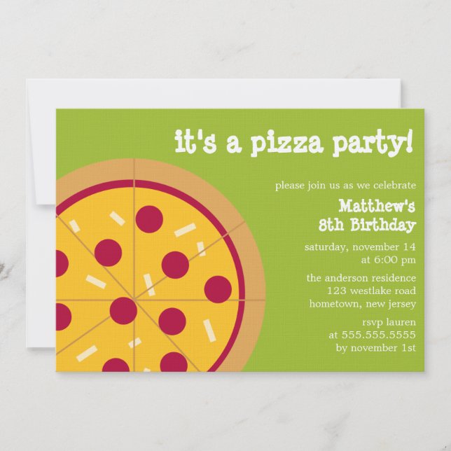 Invitations de la fête de pizza (Devant)