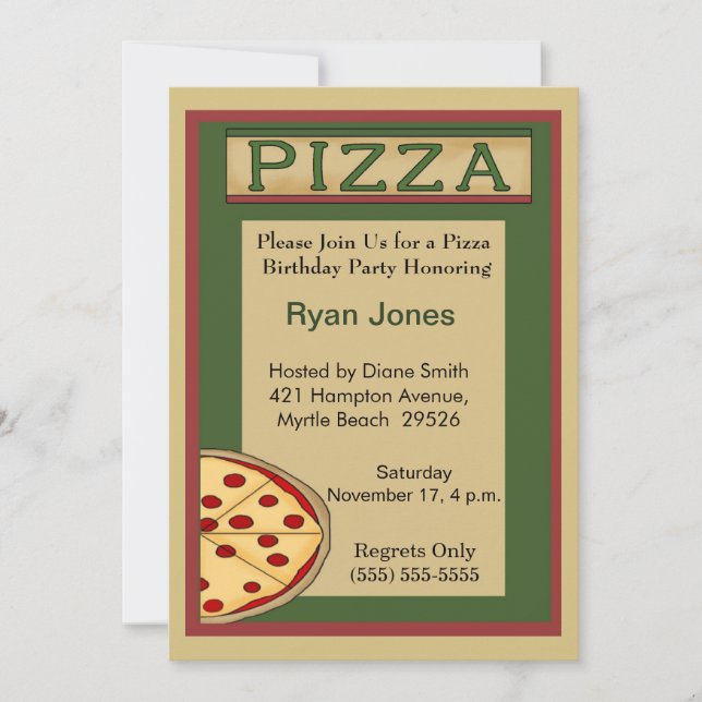 Invitations de la fête de pizza (Devant)