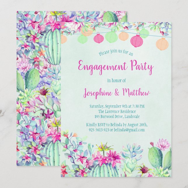 Invitations de la Fête des Lanternes de Cactus (Devant / Derrière)