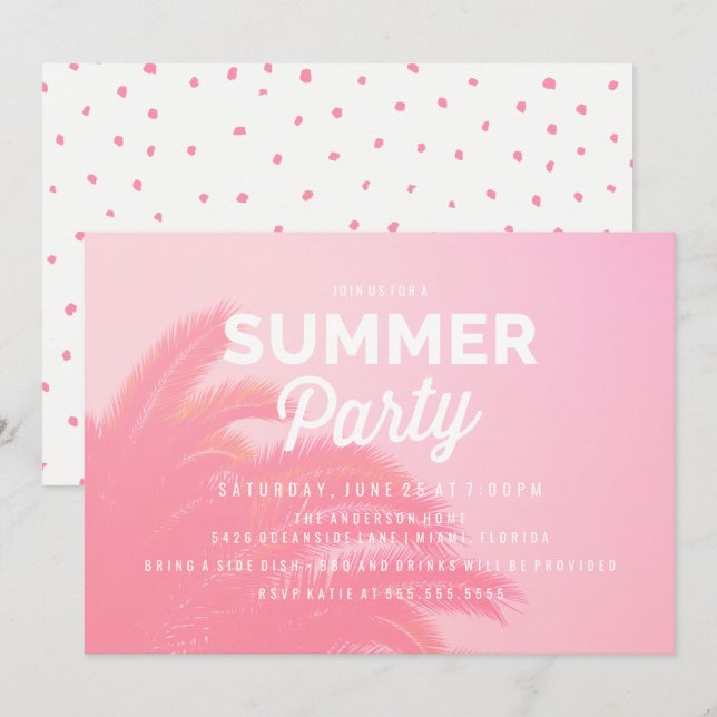 Invitations de la fête d'été de Palm Tree (Devant / Derrière)