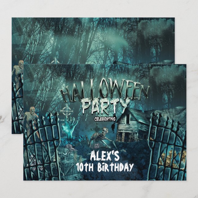 Invitations de la fête d'Halloween de Zombie Grave (Devant / Derrière)