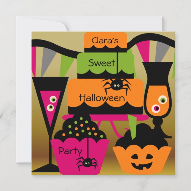 Invitations de la fête d'Halloween douce (Devant)