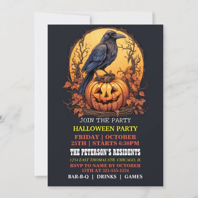 Invitations de la fête d'Halloween éffrayant Black (Devant)