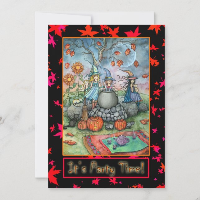 Invitations de la fête d'Halloween Petite sorcière (Devant)